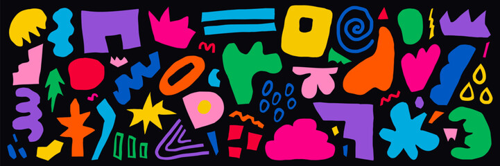 Wall Mural - abstract set of colorful hand drawn various shapes, curls, forms and doodle objects. modern trendy v