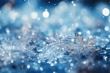 Wall Mural - Snowflakes on snow. Christmas and winter background, web banner