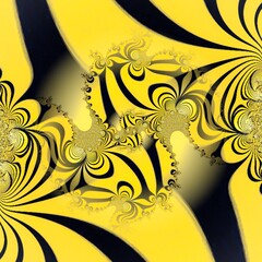 Wall Mural - complex gold and yellow structural striped spiral and design on a black background