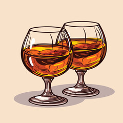 Wall Mural - Two glasses of cognac on the table simple vector icon