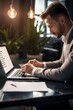 Generative AI : Business performance checklist, businessman using laptop doing online checklist survey