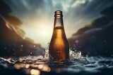 Fototapeta  - Generative AI : Cold wet open beer bottle with smoke floating in the ocean
