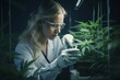 Young woman scientist conducts research on strains of medicinal marijuana, female power, generative ai