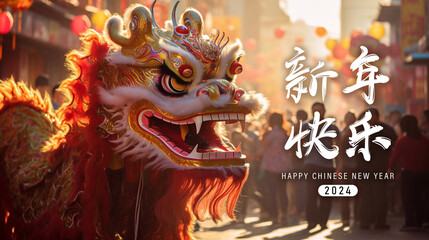 Wall Mural - Happy chinese new year 2024 the dragon zodiac sign. 