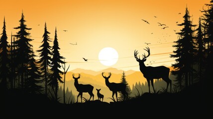 Wall Mural - Silhouette of a deer family as an illustration