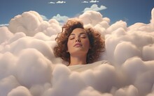 Girl With Closed Eyes Sitting On A Cloud