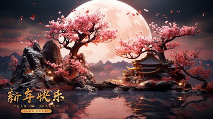 Poster - Happy chinese new year 2024 the dragon zodiac sign. 