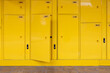 yellow smart locker for traveller. electronic steel parcel locker for the luggage storage.
