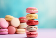 Colorful Macarons On A Pastel Background
