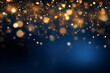 abstract background with blue and gold particle. Christmas Golden light shine particles bokeh on navy blue background.