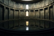 Deserted Old Reservoir Inside Spacious Circular Chamber. Generative AI
