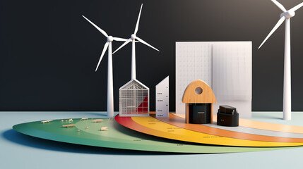 Renewable energy background with green energy as wind turbines. The concept of green energy system