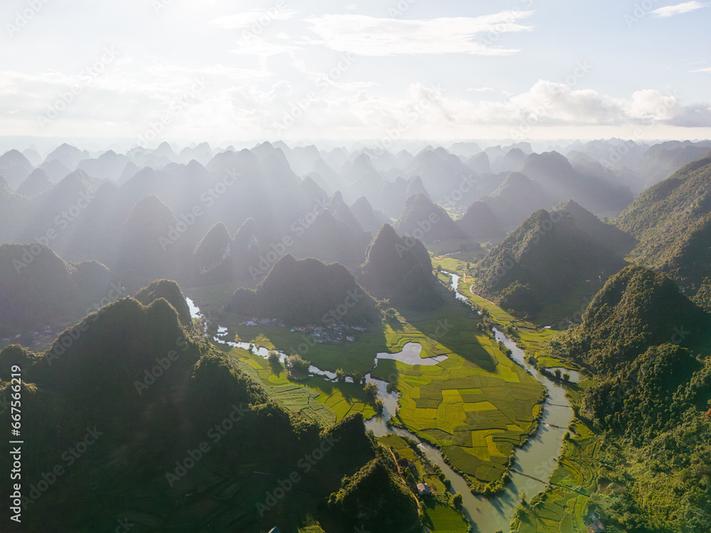 Aerial landscape in Phong Nam valley, an extreme scenery landscape at