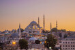 Sunset view of the Suleymaniye Mosque in Eminönü, Istanbul.