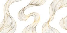 Vector Art Deco Wavy Luxury Pattern, Golden Wave Line Japanese Style Background. Organic Dynamic Pattern, Texture For Print, Wall Art, Packaging Design.