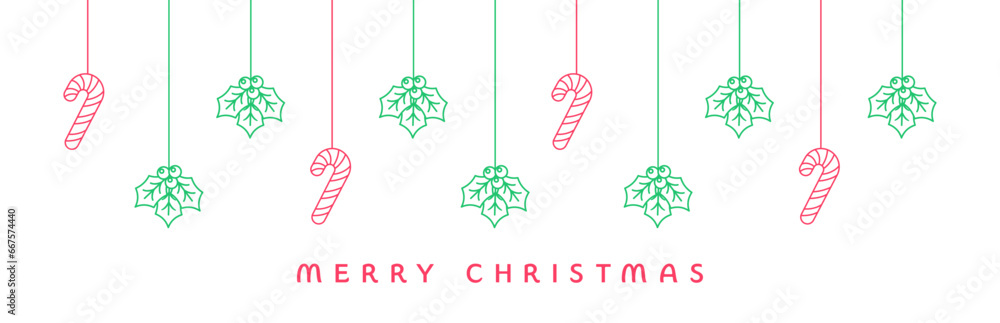 Merry Christmas Border Banner Outline Doodle, Hanging Mistletoe and ...
