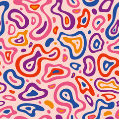 seamless pattern with abstract fluid shapes, cartoon style. wavy lines, organic forms. cells in liqu