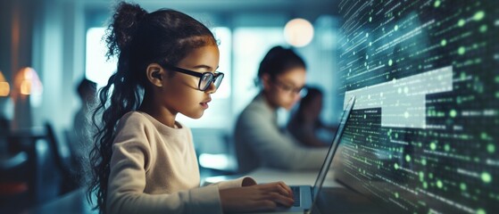 kids learning to code together in a computer lab