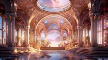 3d Render Of A Beautiful Room With Glass Ceiling And A Fountain