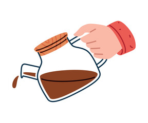 Sticker - Hand Pouring Coffee from Teapot as Cooking Utensil Vector Illustration