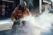 Municipal service employee removes snow, it is very cold. Generative AI