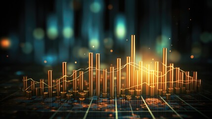 Aufkleber - Dynamic market chart depicts the steady increase of business stocks with candlestick graph.