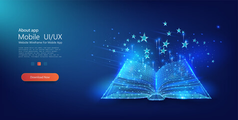 Poster - Opened book, online education, book festival, library concept.