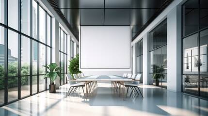 Poster - Modern meeting room with white walls and panoramic windows.