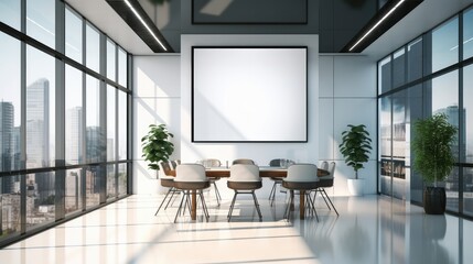 Poster - Modern meeting room with white walls and panoramic windows.
