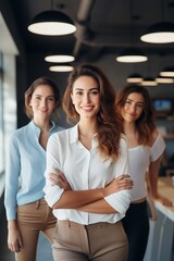 Group of casual business teamwork men and women looking at camera with crossed arms in office, New generation of energetic entrepreneurs concept.