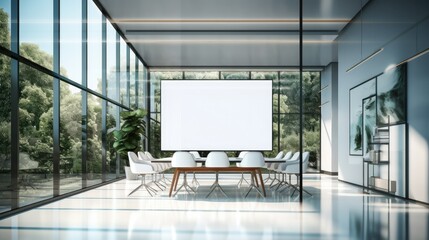 Poster - Modern meeting room with white walls and panoramic windows.