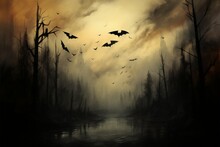 From The Shadows, Bats Emerge, Their Silent Wings Etching Eerie Silhouettes