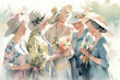 illustration of a Group of senior retirement women friends having fun together. Happiness Concept.