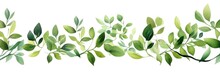Border Of Green Leaves In Watercolor Style. 