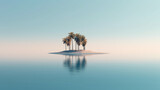 lonely little island with palm trees in the sea minimalism landscape.