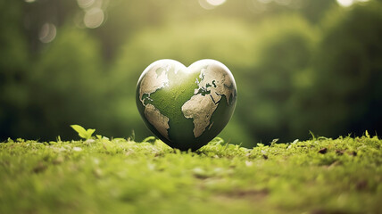 a planet in the shape of a green heart eco concept love care.