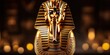 Pharaoh Tutankhamun's golden death mask glowing mysteriously