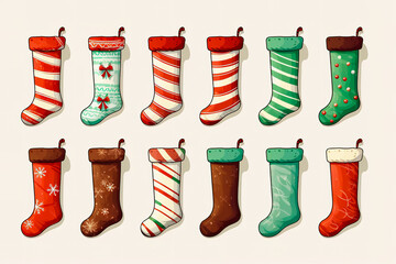 Poster - Various Christmas socks on a white background.