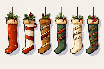 Poster - Various Christmas socks on a white background.