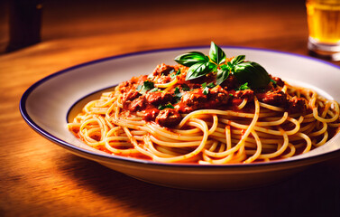 Wall Mural - Spaghetti bolognese with tomato sauce and parmesan cheese