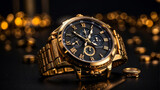 Fototapeta  - A gold designer watch against a black background
