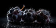 Frosted Fresh Grapes Bunches On Dark Background with Copy Space Selective Focus