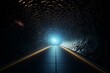 Realistic 3D illustration showing a road tunnel splitting into two paths at night with vibrant illumination. Generative AI