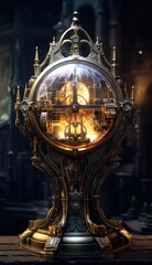 Canvas Print - The clock is lit up and has a golden design, AI