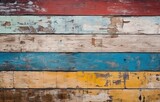 Fototapeta Przestrzenne - Wooden boards with painted colors. Rustic wall planks