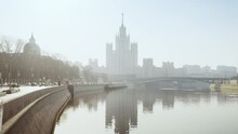 View Of Spring Morning River, Embankment, Moscow, Russia