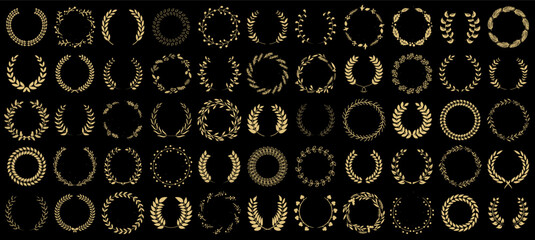 Wall Mural - floral wreath collection. set of golden laurel wreath element for winner, award, champion. tree bran