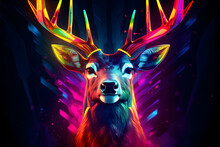Deer Head Poster In Neon Colors