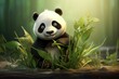 Fluffy Cute panda with bamboo nature. Animal china bear. Generate Ai