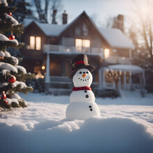 A Snowman In The Backyard On Christmas Morning
